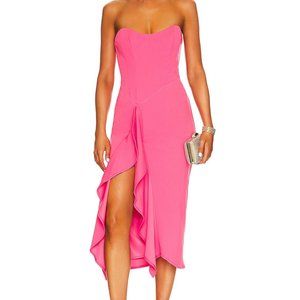 Rowan Strapless Ruffled Midi Dress NWT M Pink Punch